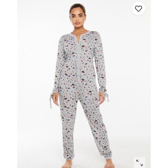 Savage X Fenty PJ Jumpsuit Women Large Grey It’s The Savage One Piece Holiday - Picture 1 of 14